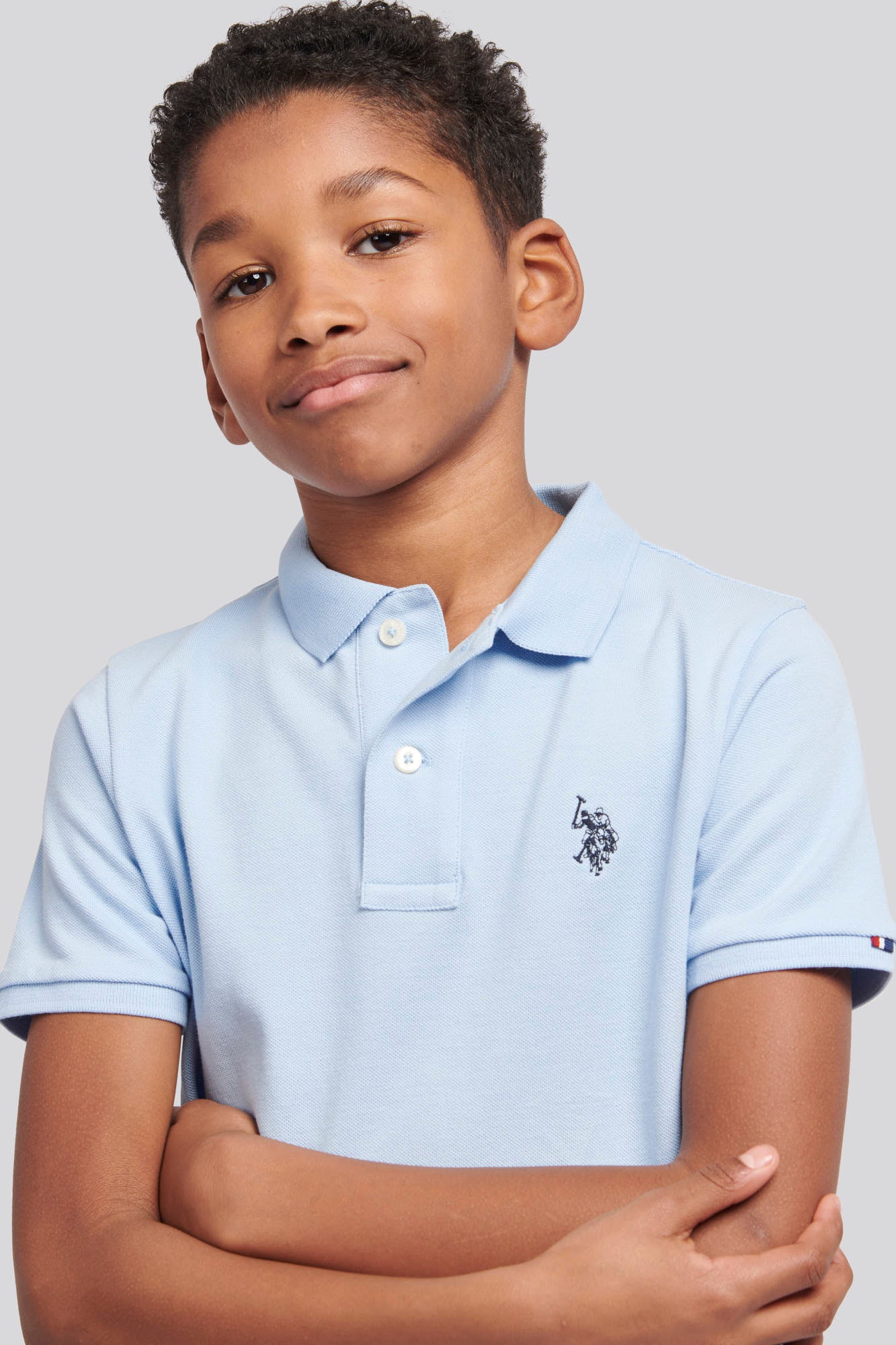 Boys Pique Polo Shirt in Chambray Blue