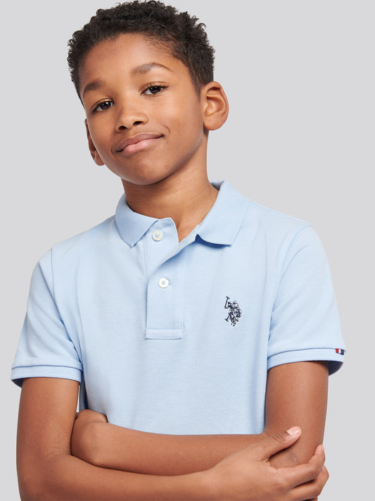 Boys Double Horsemen Polo Shirt in Chambray Blue