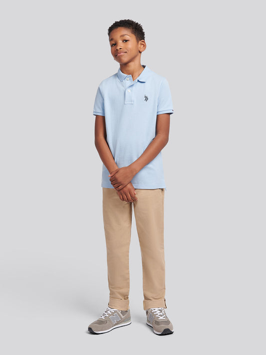 Boys Double Horsemen Polo Shirt in Chambray Blue