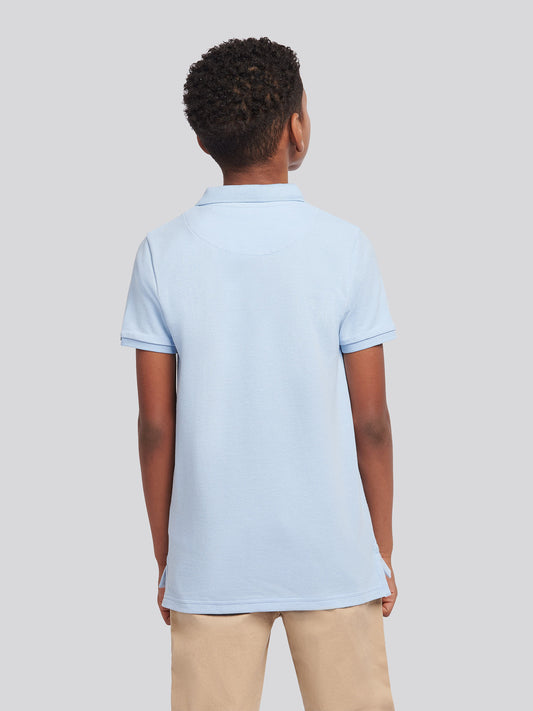 Boys Double Horsemen Polo Shirt in Chambray Blue