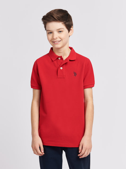 Boys Double Horsemen Polo Shirt in Haute Red