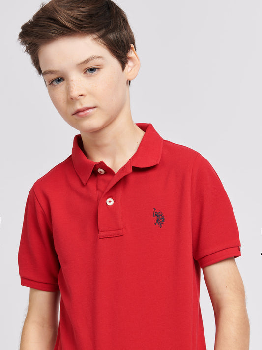 Boys Double Horsemen Polo Shirt in Haute Red