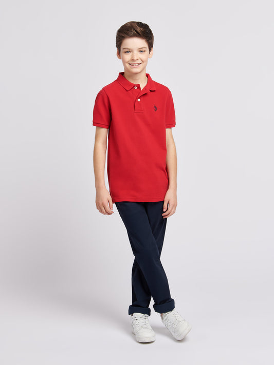 Boys Double Horsemen Polo Shirt in Haute Red