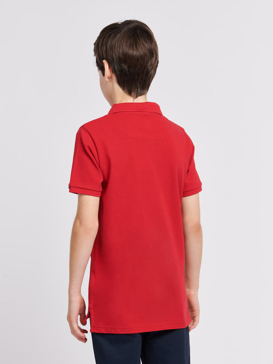 Boys Double Horsemen Polo Shirt in Haute Red