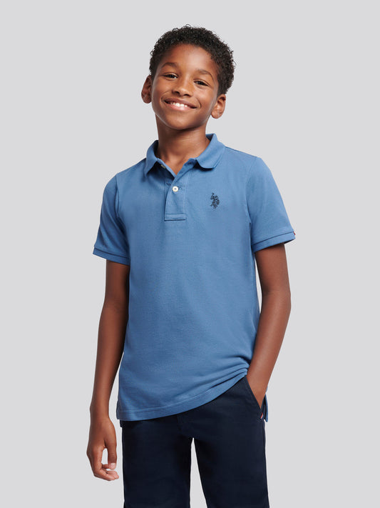 Boys Double Horsemen Polo Shirt in Blue Horizon