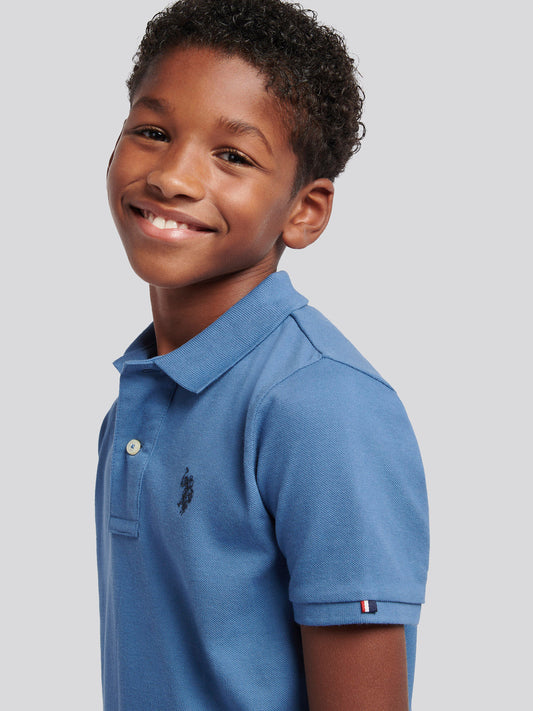 Boys Double Horsemen Polo Shirt in Blue Horizon