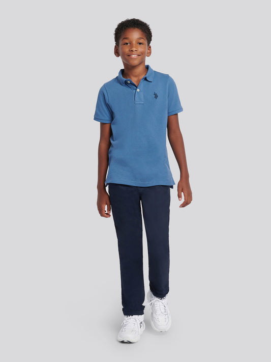 Boys Double Horsemen Polo Shirt in Blue Horizon