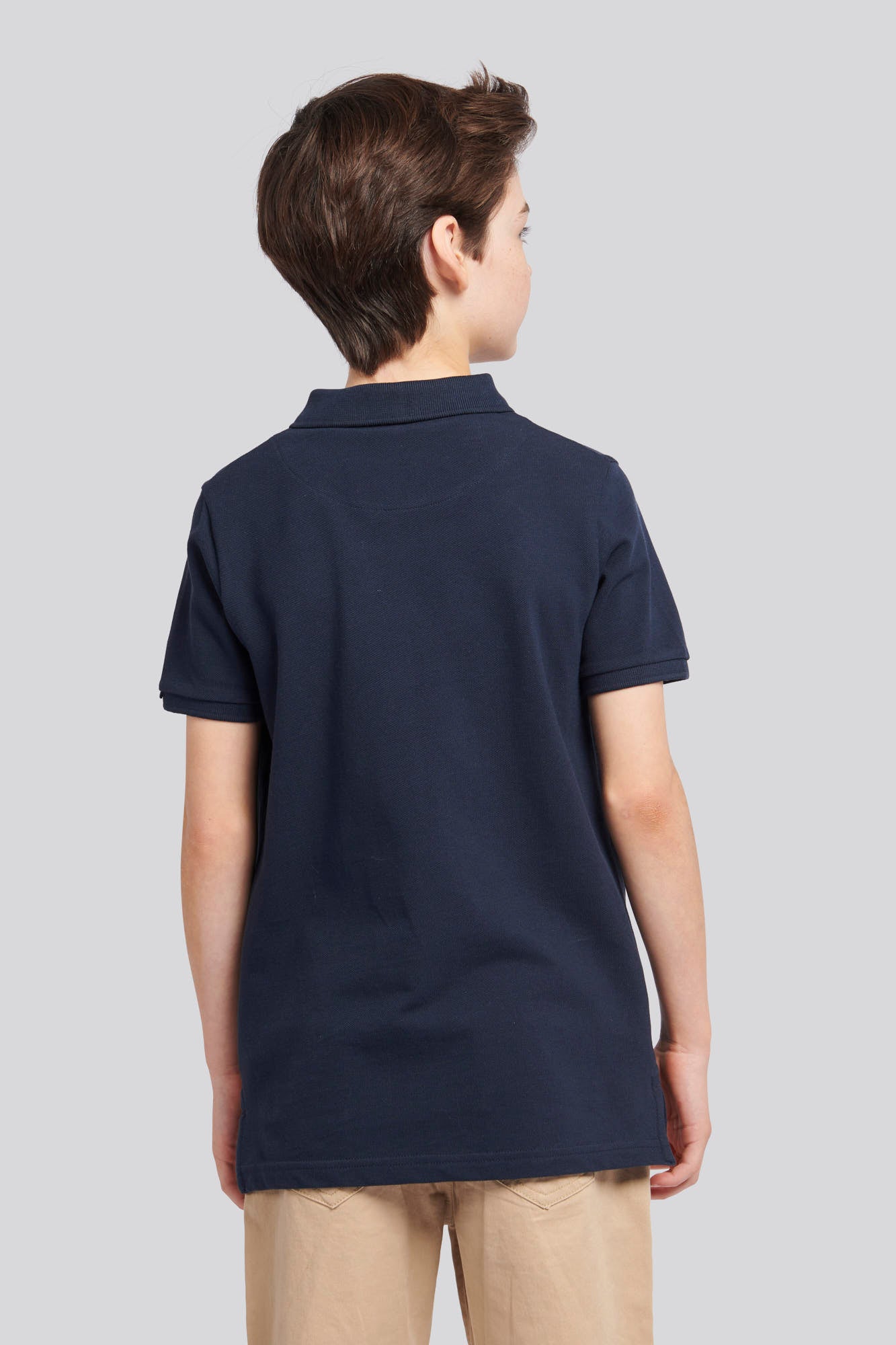 Boys Pique Polo Shirt in Dark Sapphire Navy / Haute Red DHM