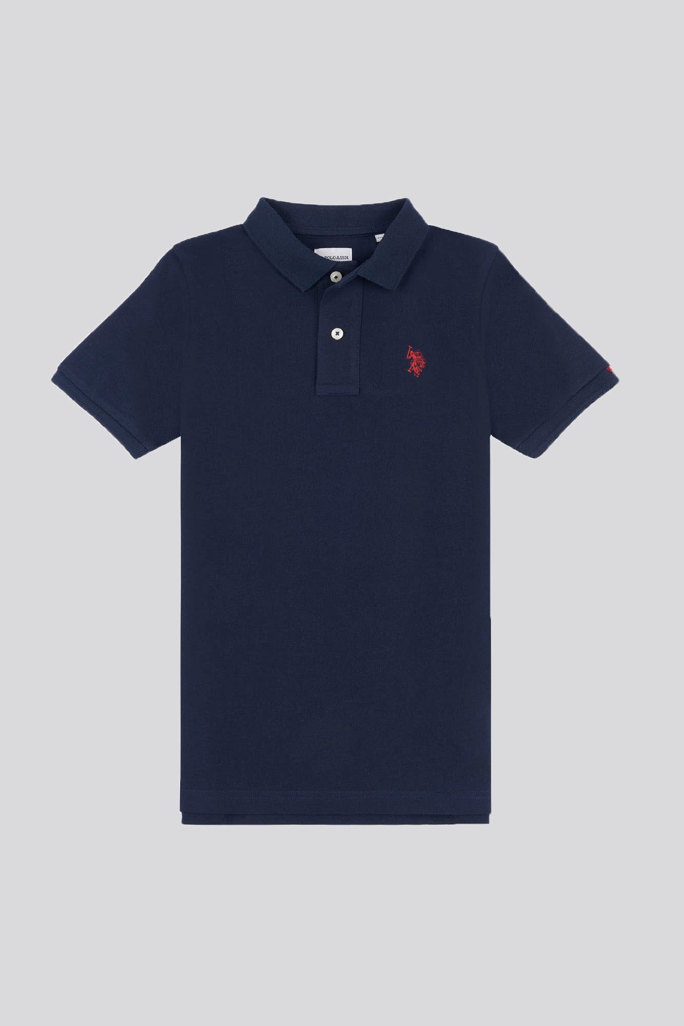 U.S. Polo Assn. Boys Pique Polo Shirt in Dark Sapphire Navy / Haute Red DHM