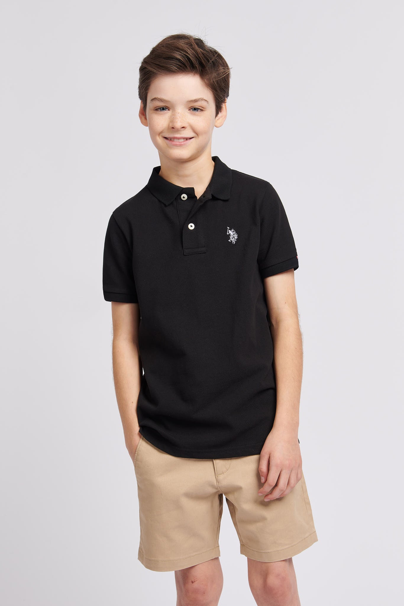 Boys Pique Polo Shirt in Black Bright White DHM