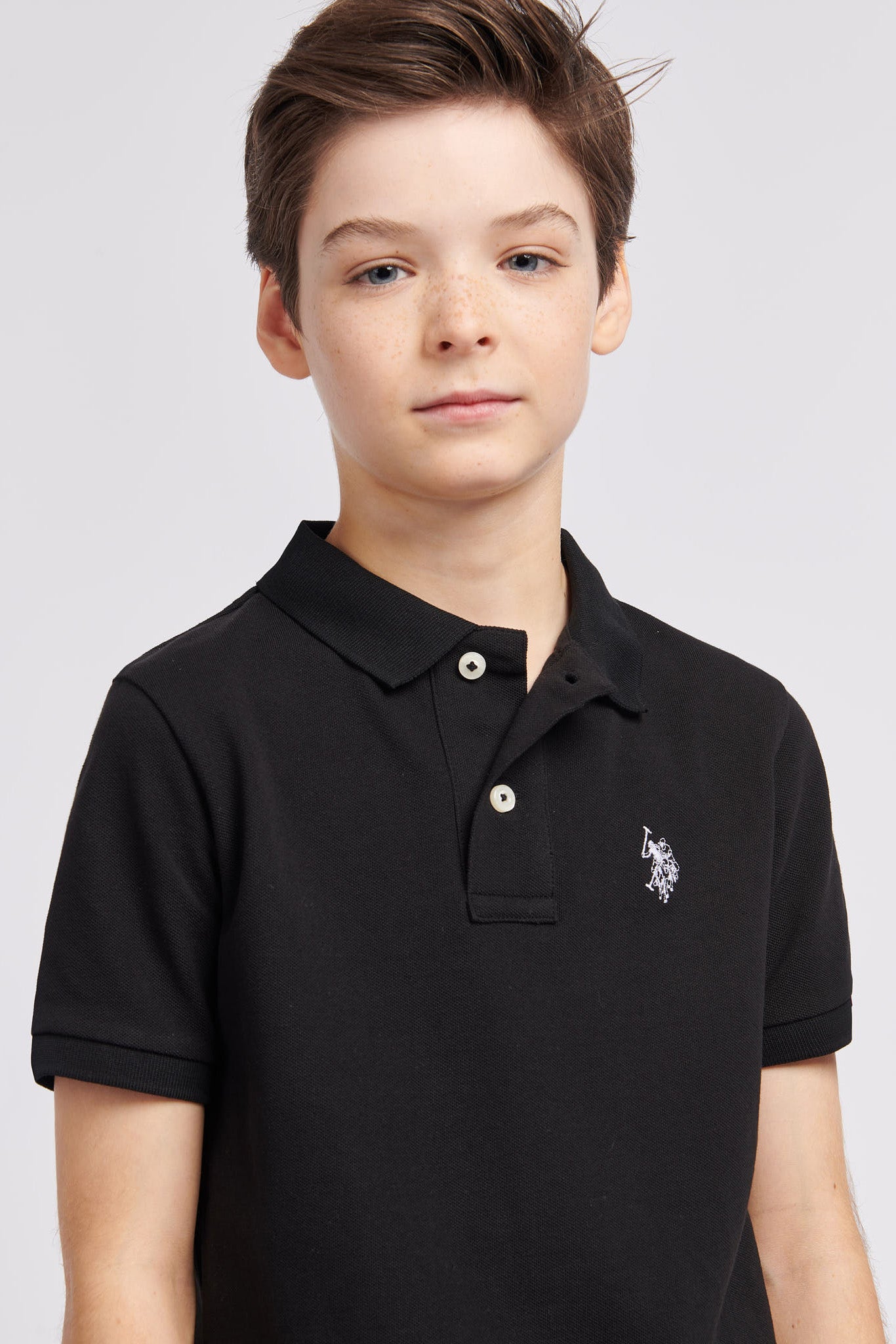 Boys Pique Polo Shirt in Black Bright White DHM