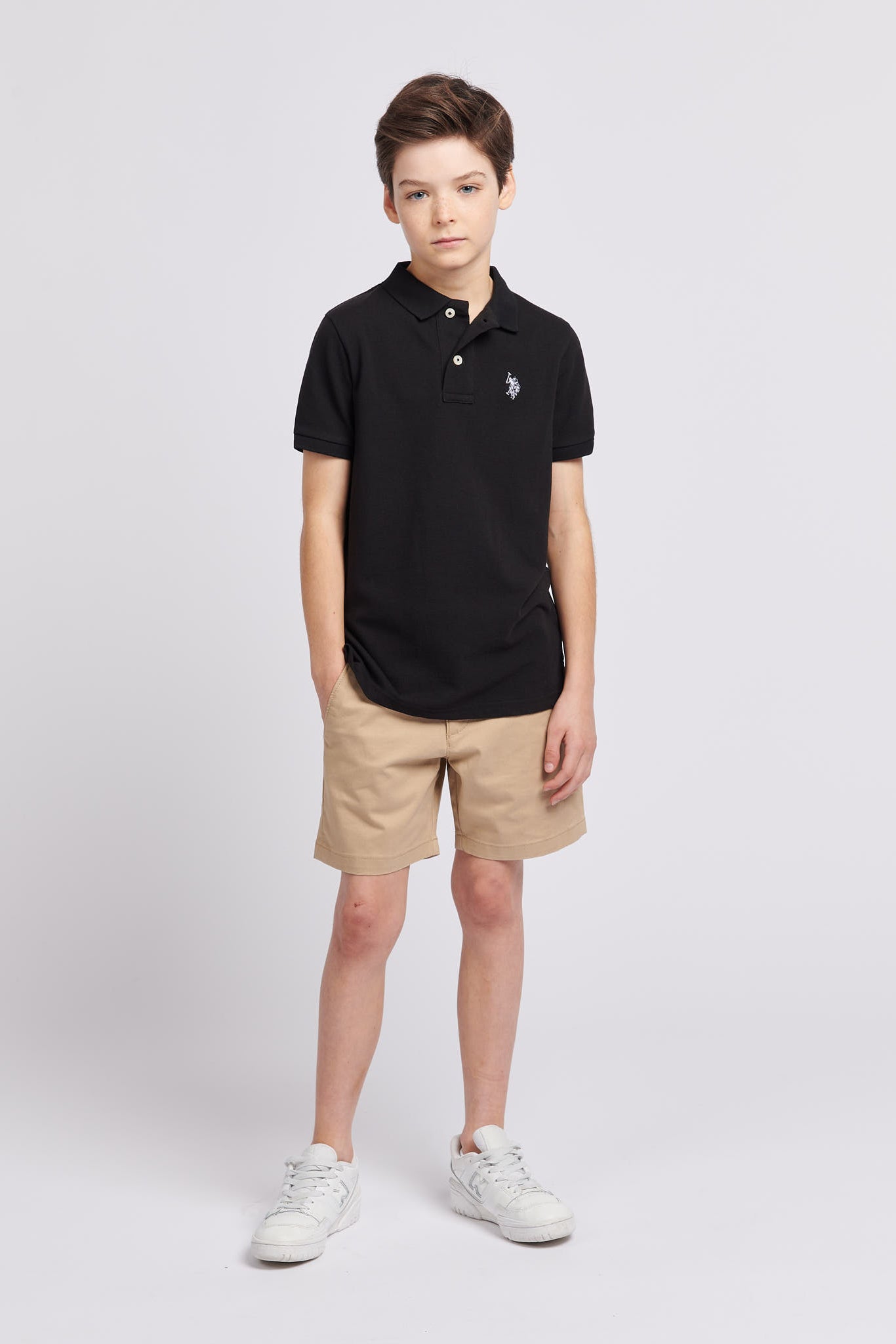 Boys Pique Polo Shirt in Black Bright White DHM