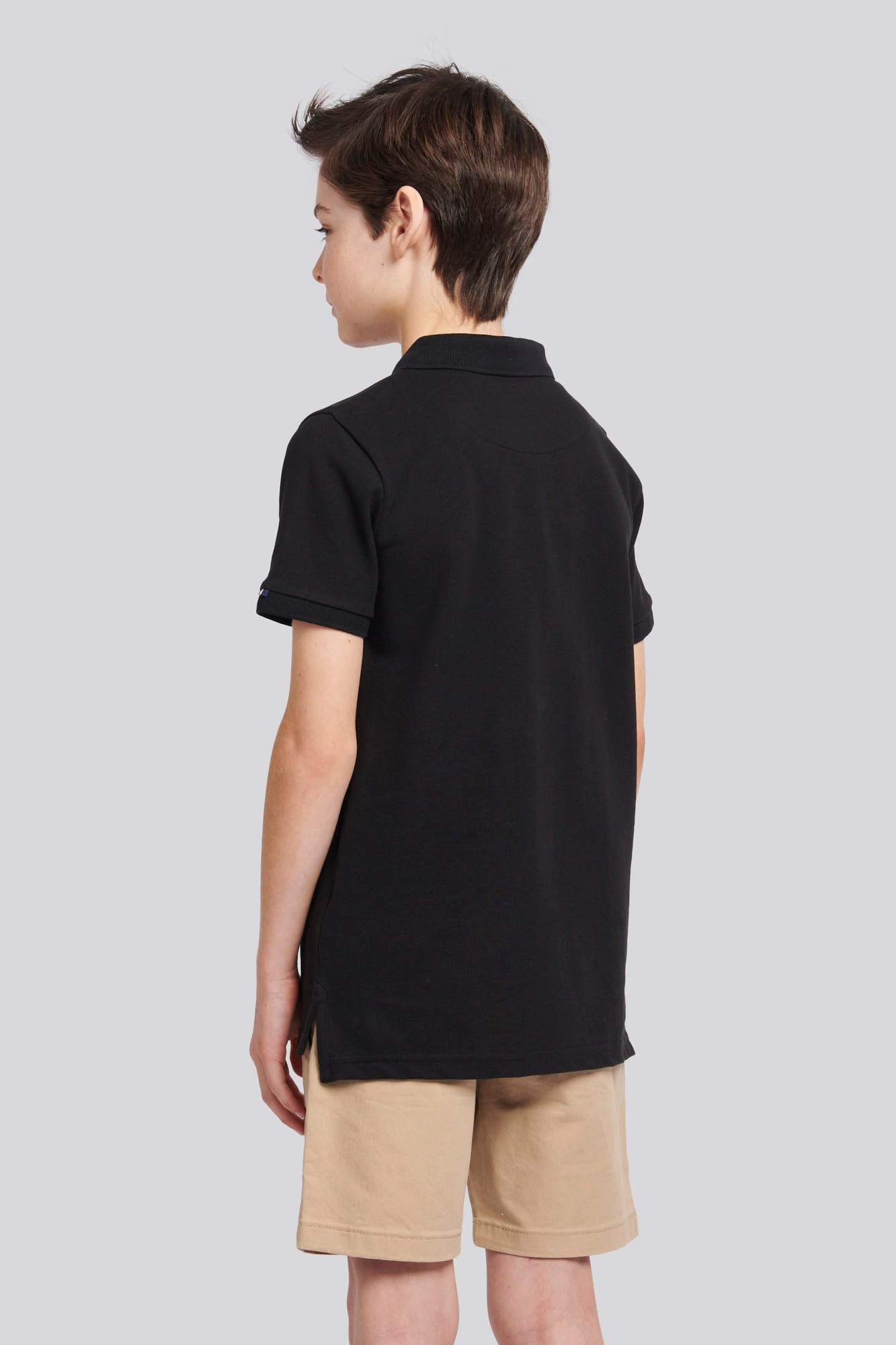 Boys Pique Polo Shirt in Black Bright White DHM