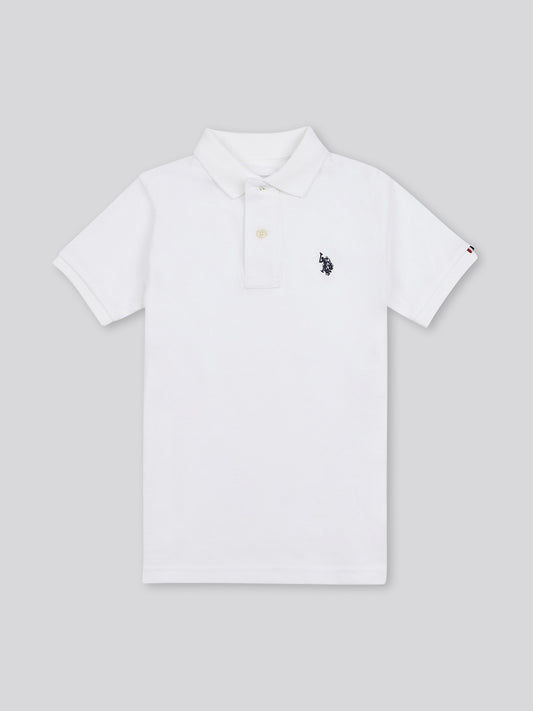 Boys Double Horsemen Polo Shirt in White / Dark Sapphire Navy DHM