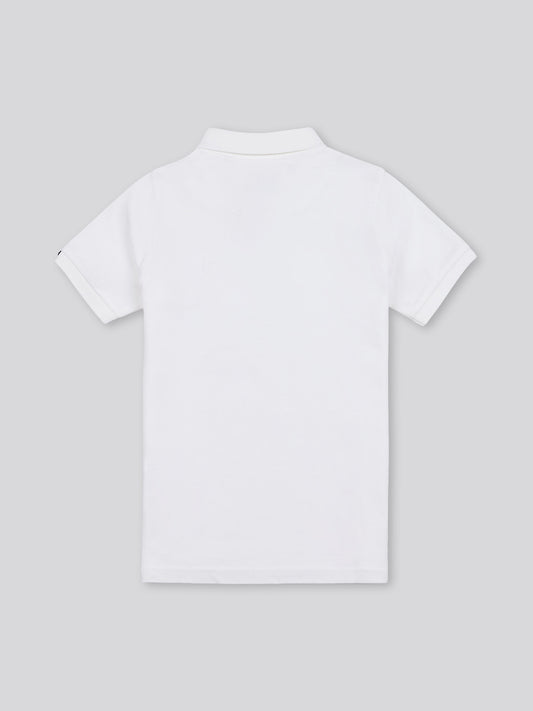 Boys Double Horsemen Polo Shirt in White / Dark Sapphire Navy DHM
