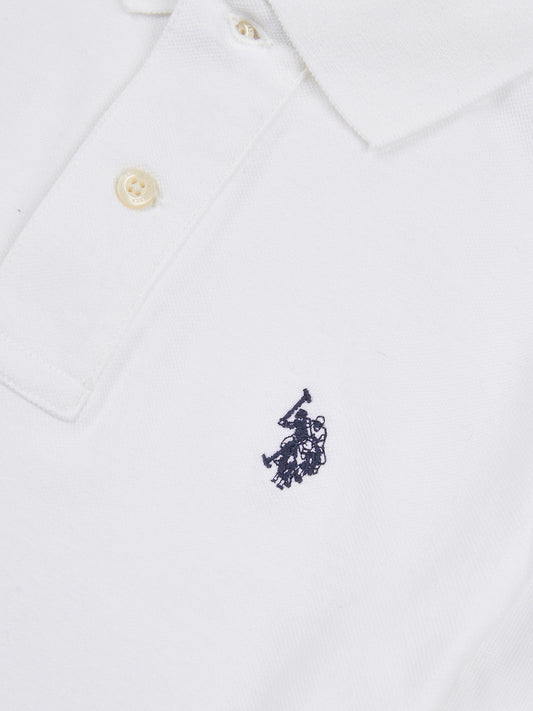 Boys Double Horsemen Polo Shirt in White / Dark Sapphire Navy DHM