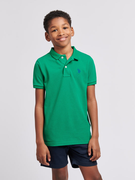 Boys Double Horsemen Polo Shirt in Lush Meadow