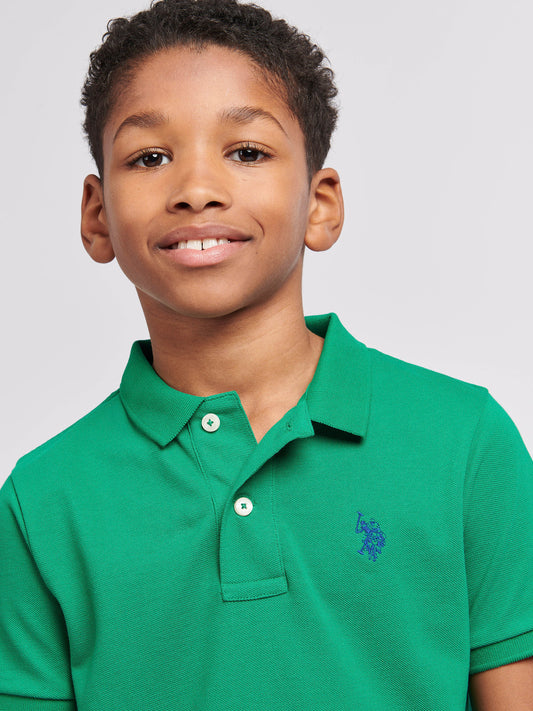 Boys Double Horsemen Polo Shirt in Lush Meadow