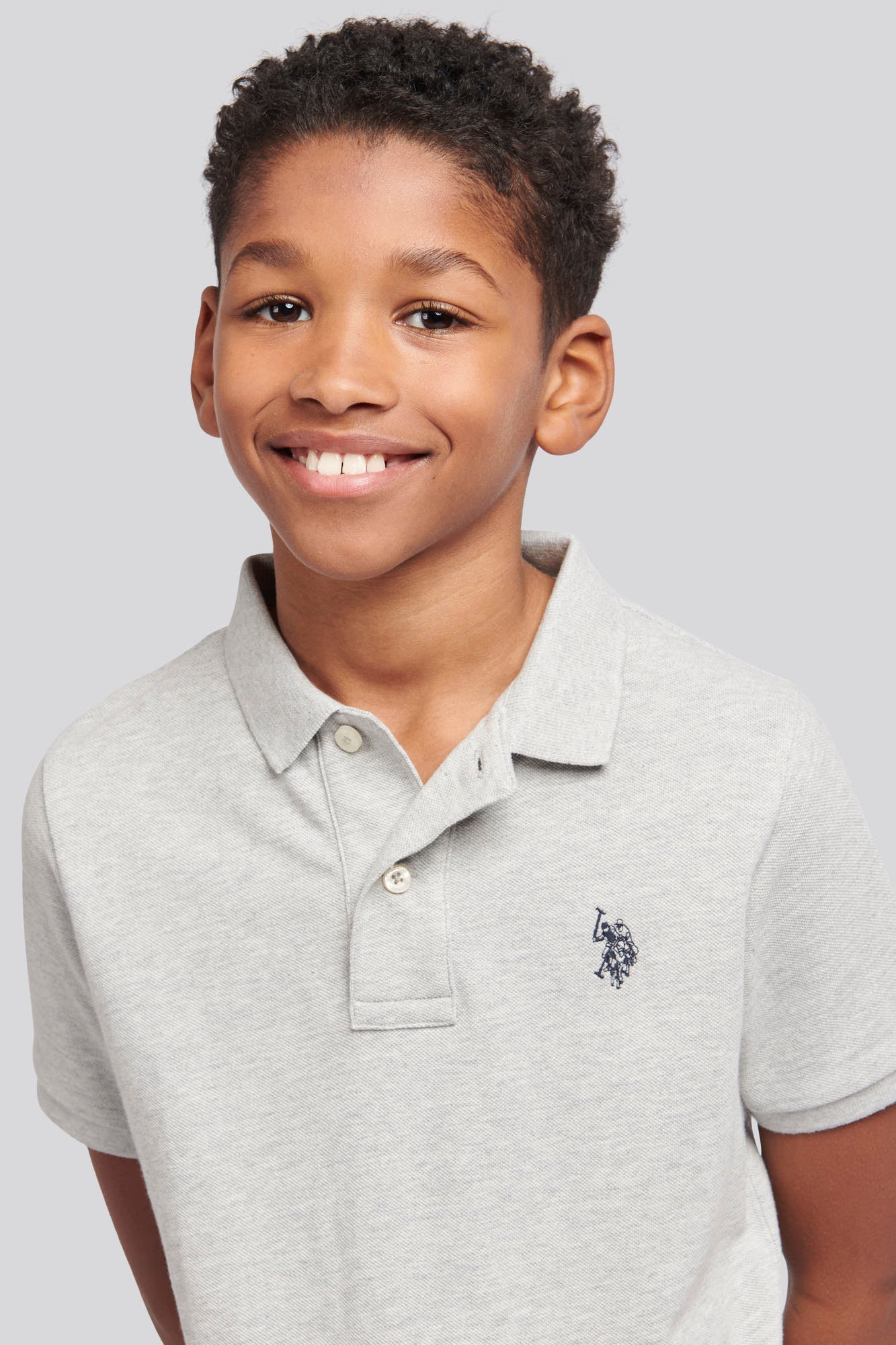 Boys Pique Polo Shirt in Mid Grey Marl