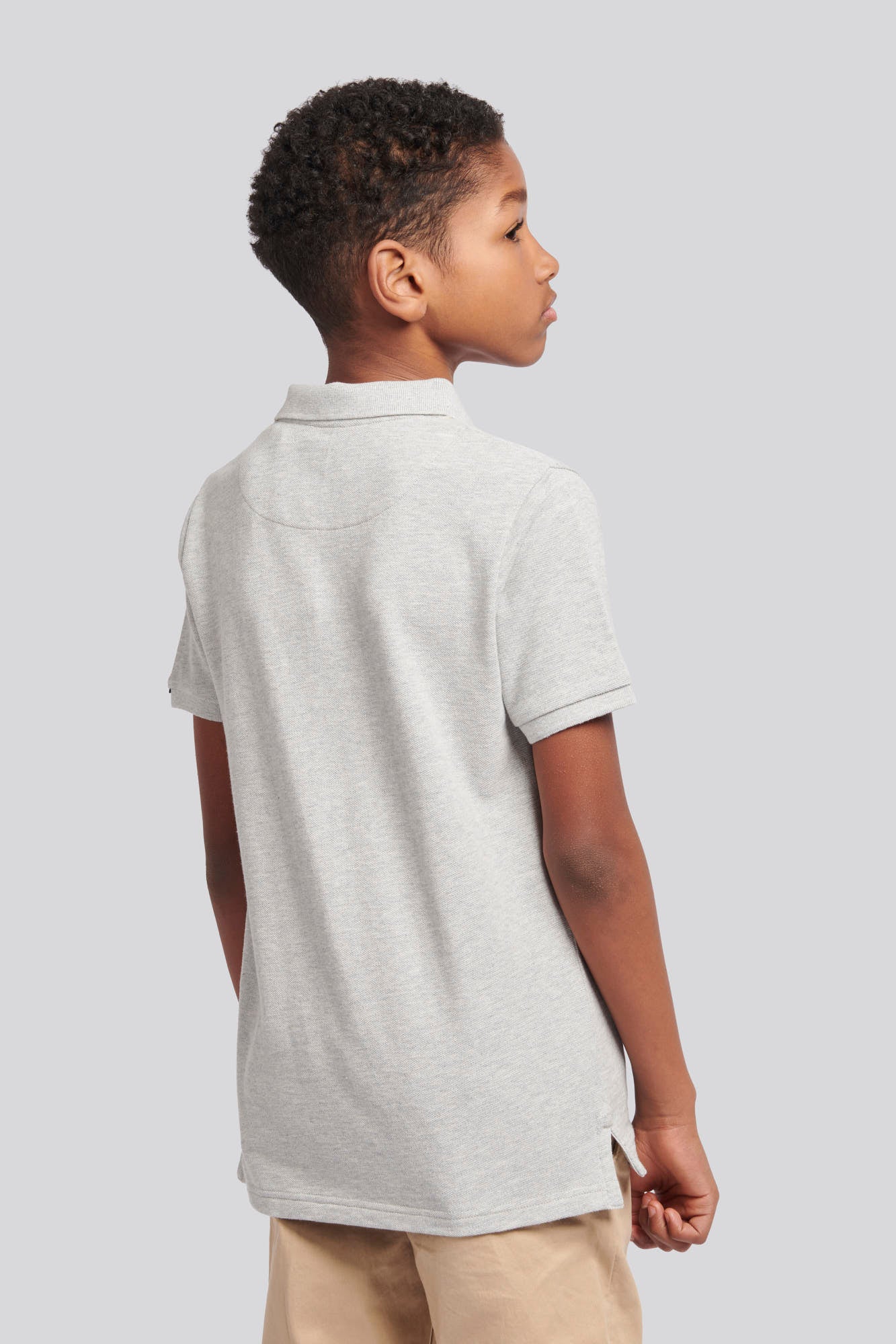 Boys Pique Polo Shirt in Mid Grey Marl