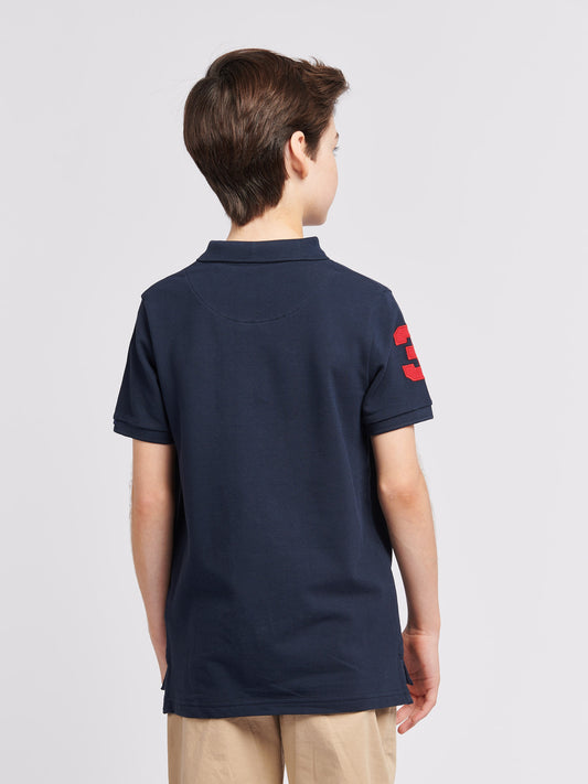 Boys Player 3 Polo Shirt in Dark Sapphire Navy / Haute Red DHM