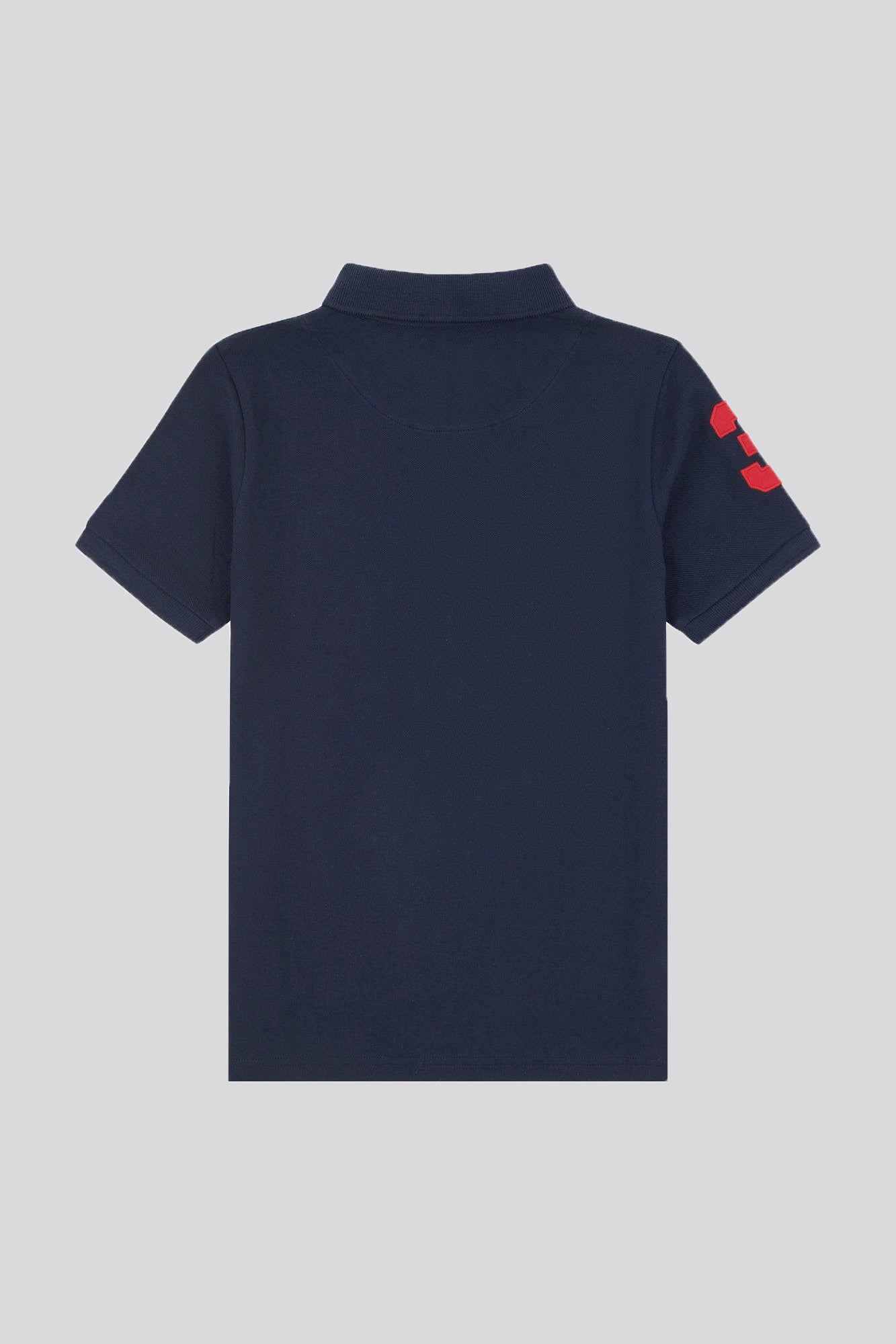 Boys Player 3 Pique Polo Shirt in Dark Sapphire Navy / Haute Red DHM