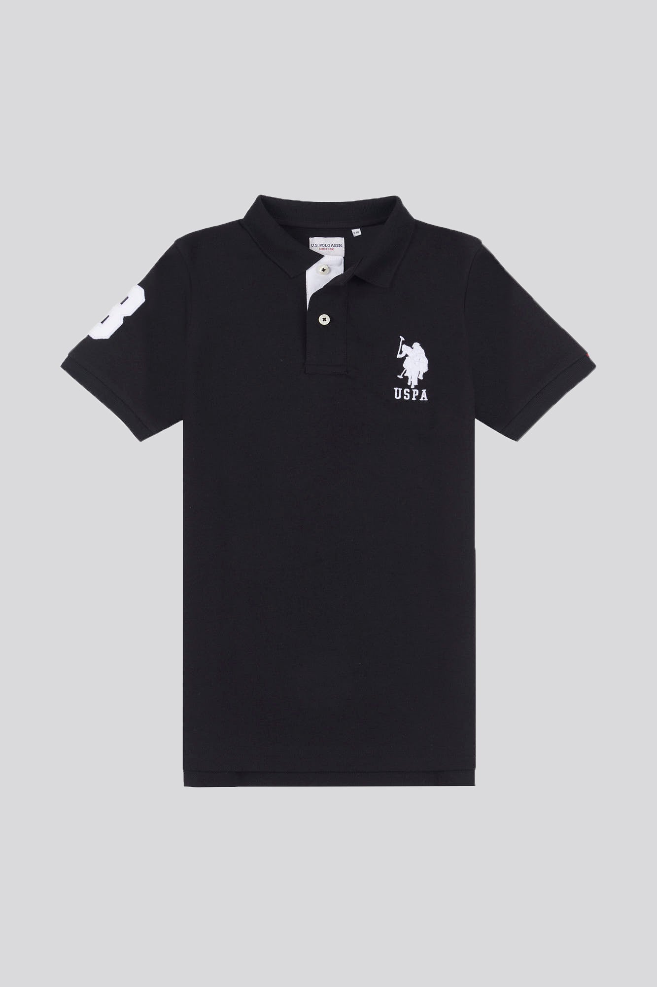 U.S. Polo Assn. Boys Player 3 Pique Polo Shirt in Black Bright White DHM