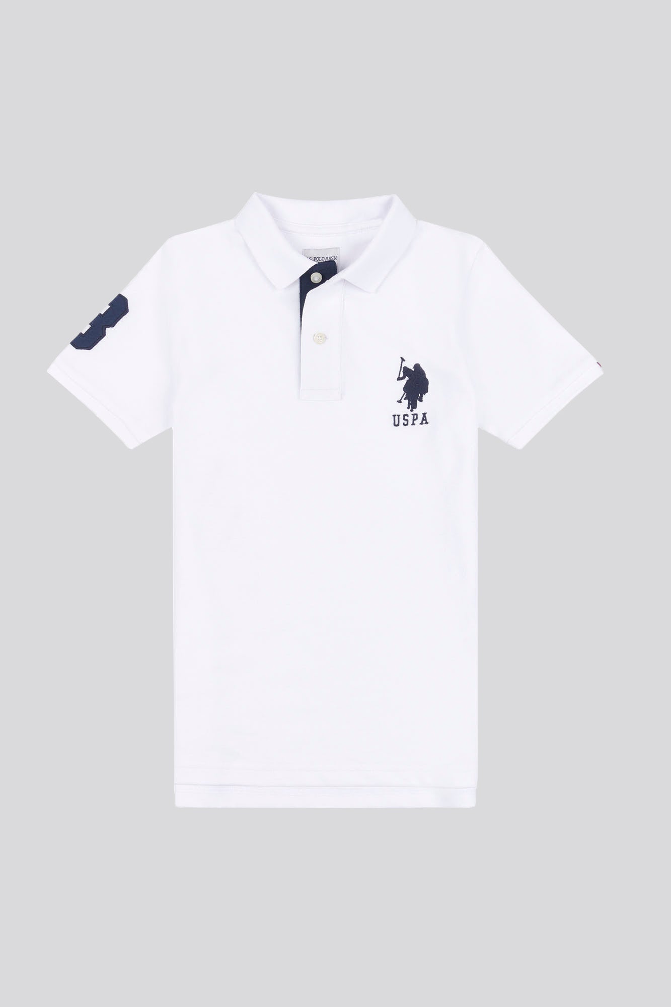 U.S. Polo Assn. Boys Player 3 Pique Polo Shirt in White / Dark Sapphire Navy DHM
