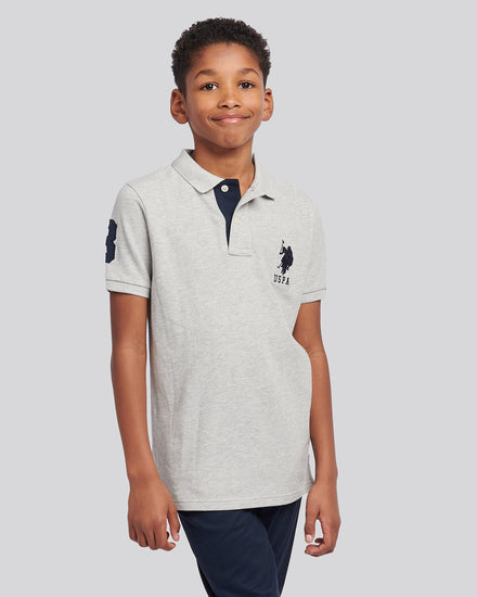 Boys Player 3 Polo Shirt in Mid Grey Marl