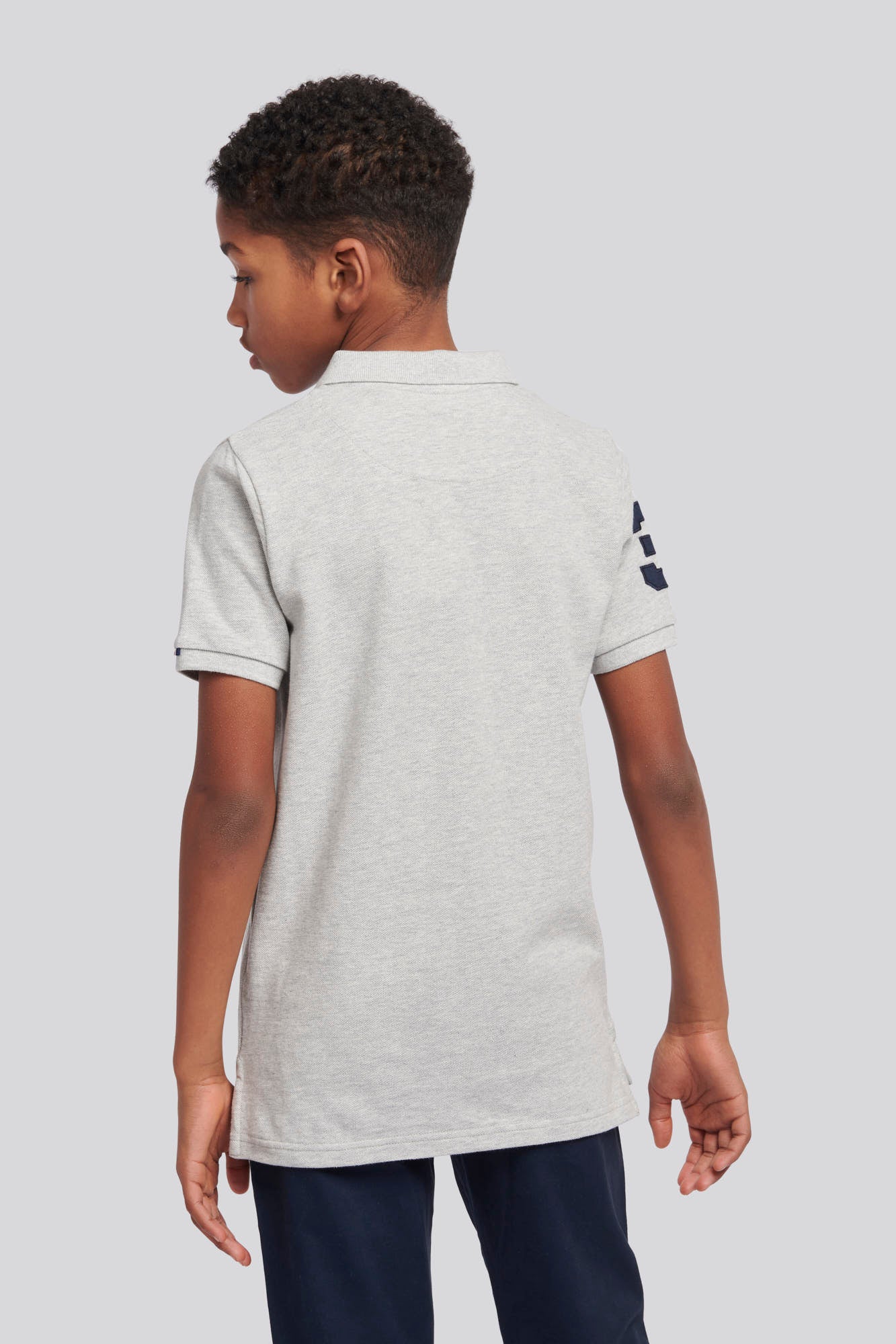 Boys Player 3 Pique Polo Shirt in Mid Grey Marl