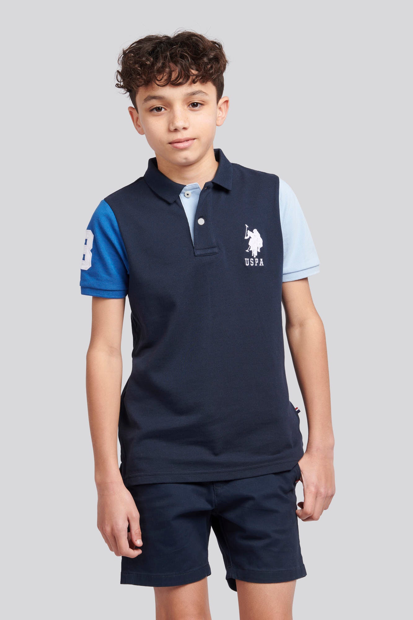 U.S. Polo Assn. Boys Player 3 Colourblock Polo Shirt in Dark Sapphire Navy