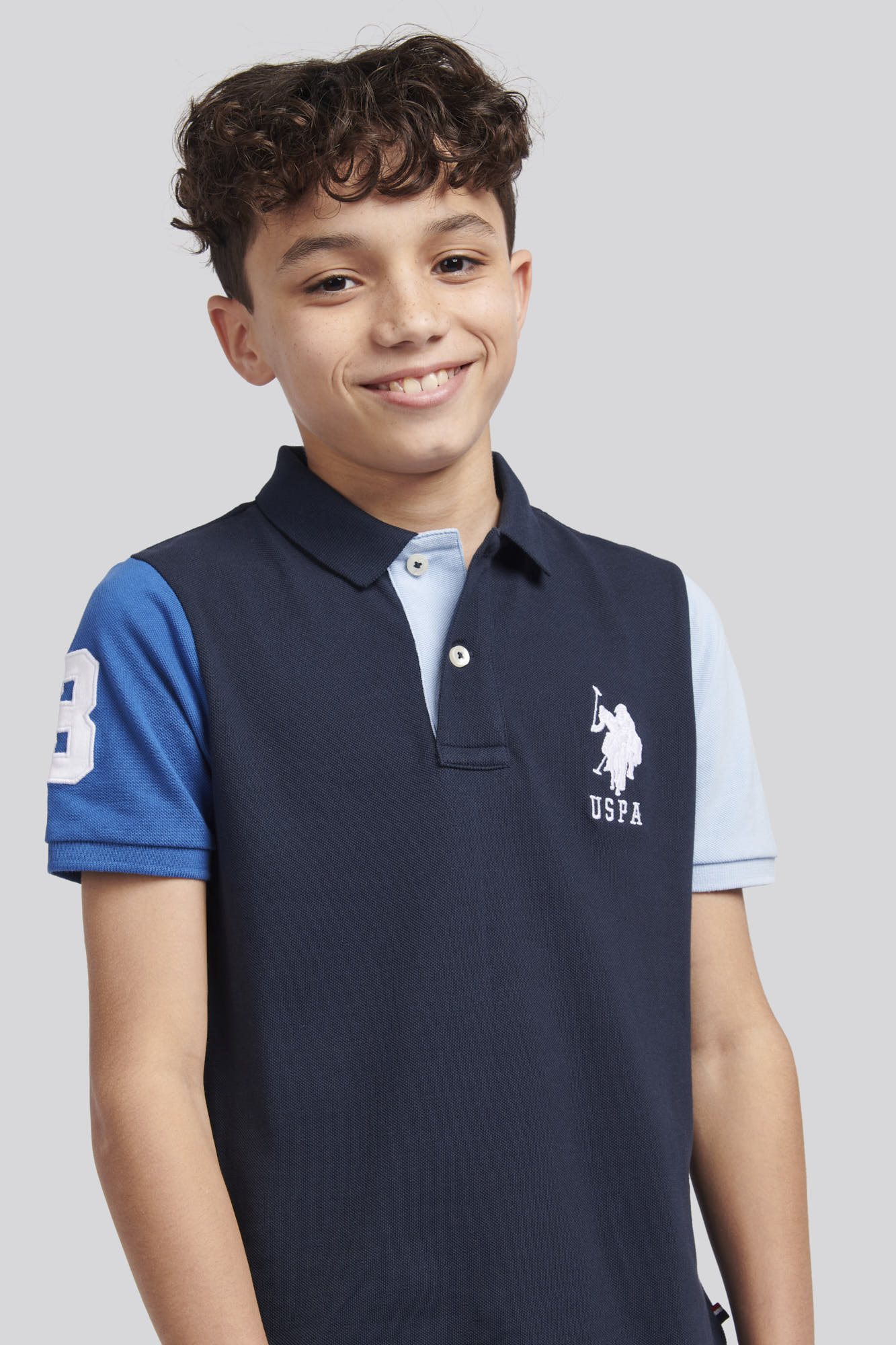 Boys Player 3 Colourblock Polo Shirt in Dark Sapphire Navy