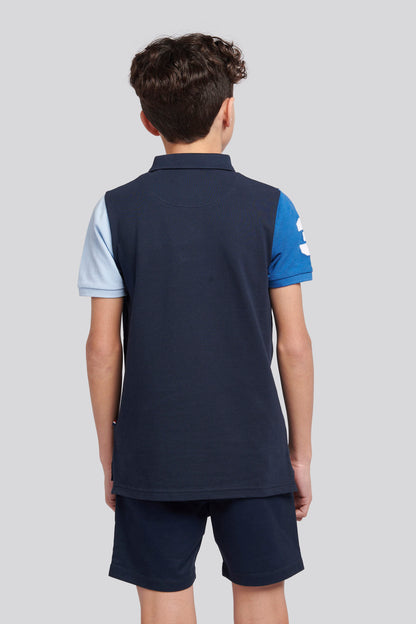 Boys Player 3 Colourblock Polo Shirt in Dark Sapphire Navy