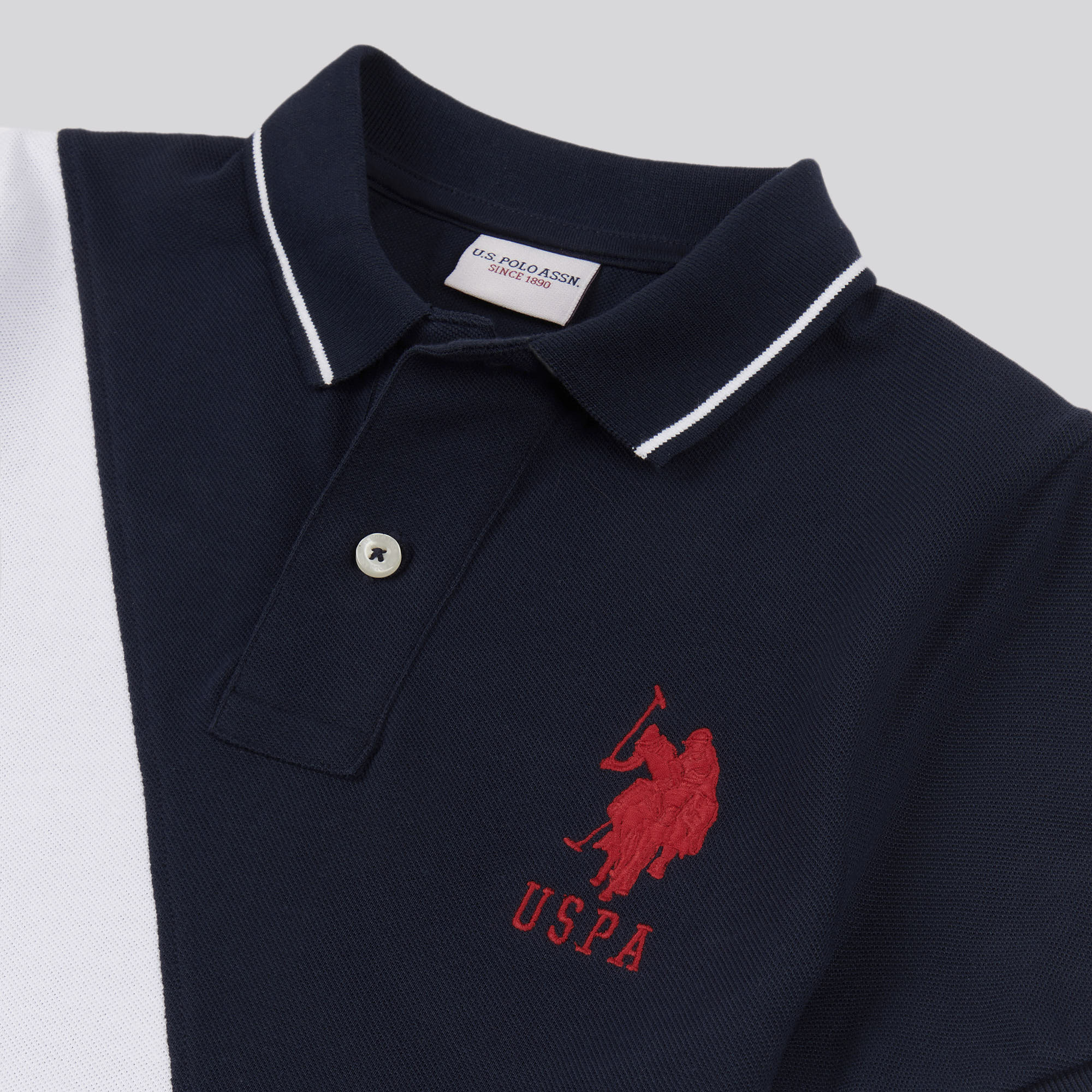 Boys Player 3 Sash Polo Shirt in Dark Sapphire Navy / Haute Red DHM