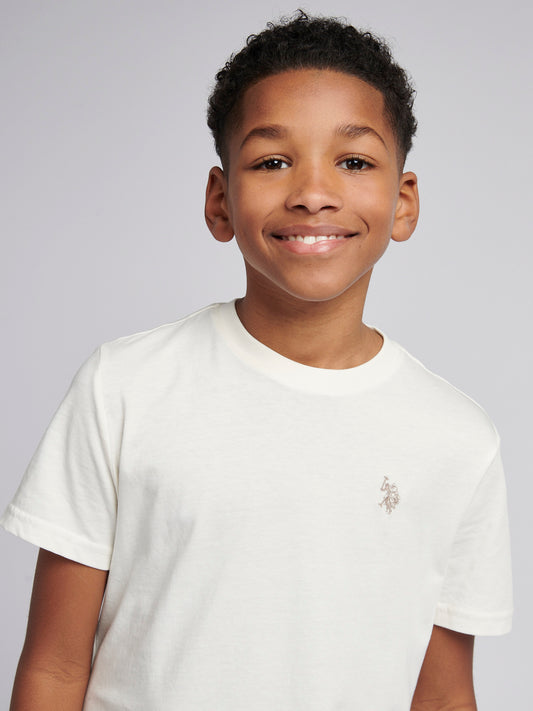 Boys Double Horsemen T- Shirt in Whisper White