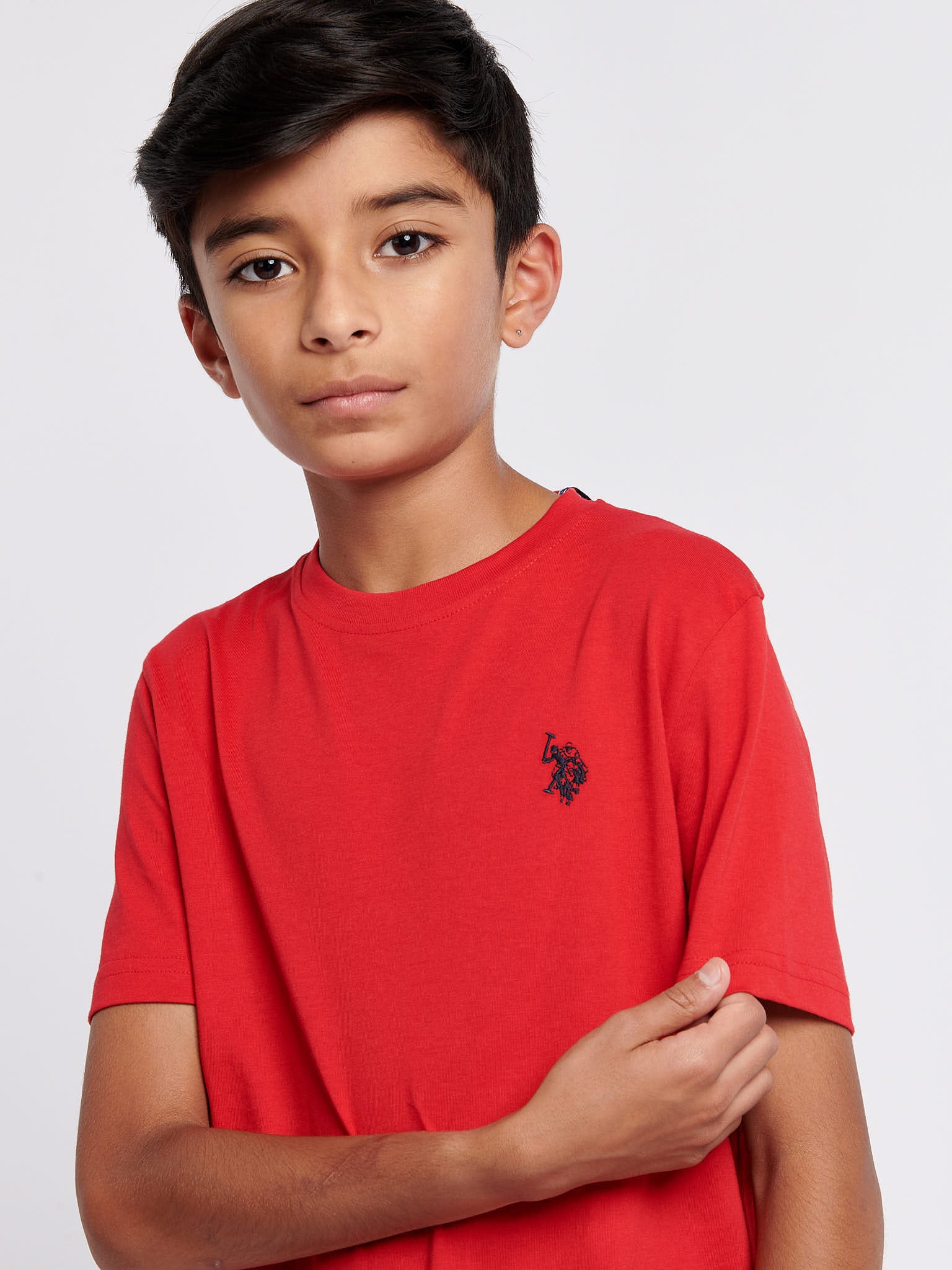 Boys Double Horsemen T- Shirt in Haute Red