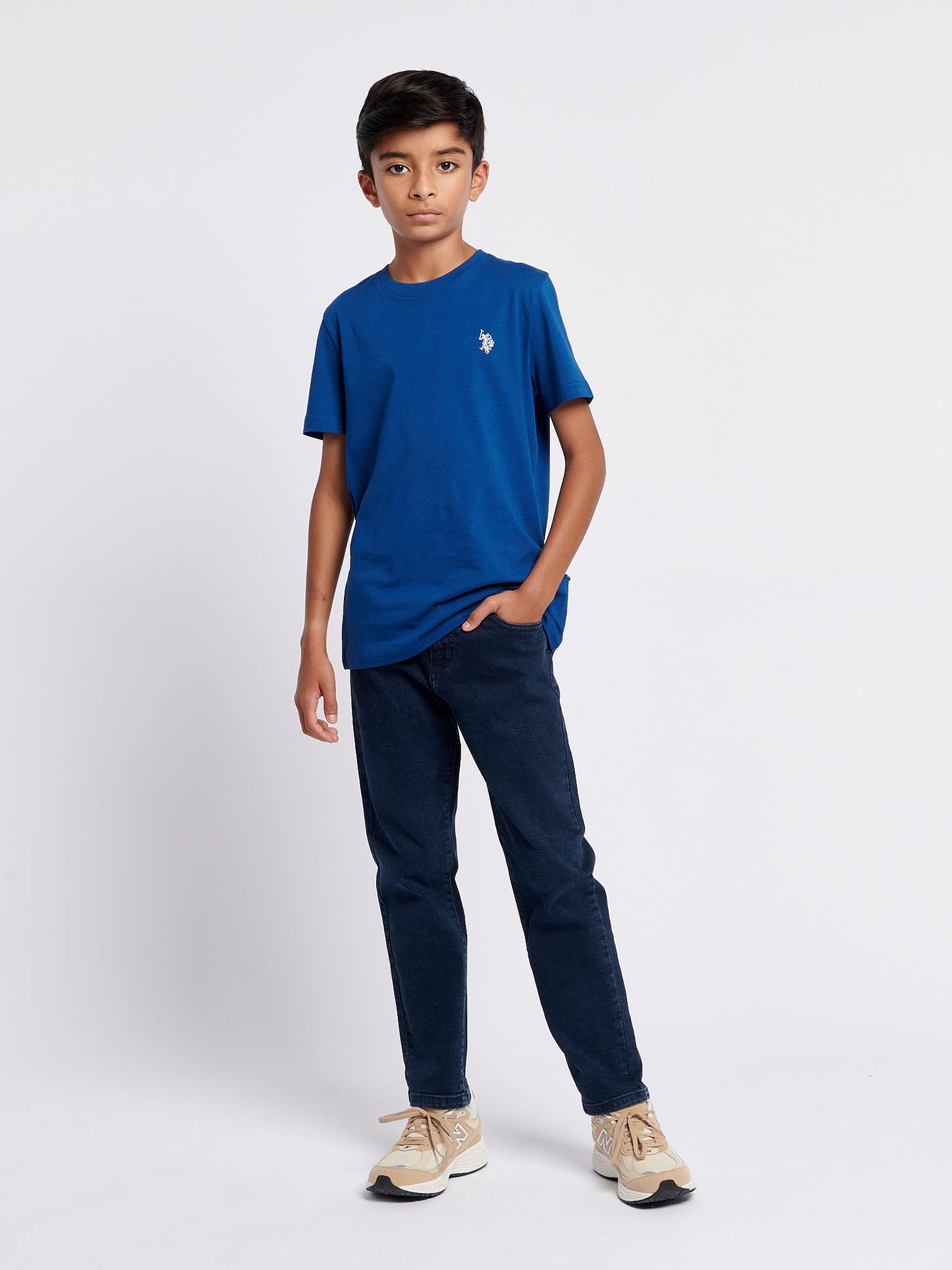 Boys Double Horsemen T- Shirt in Navy Peony