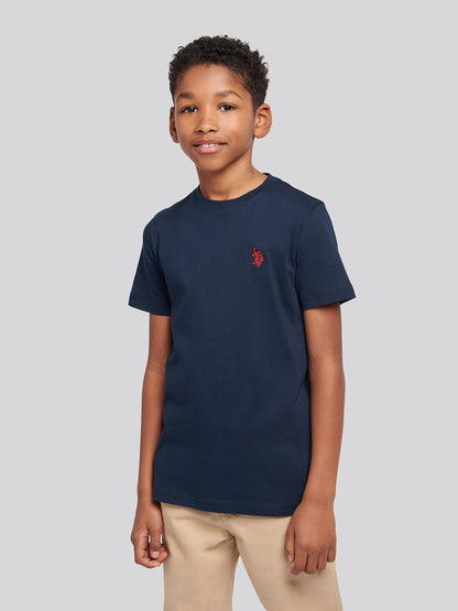 Boys Double Horsemen T- Shirt in Dark Sapphire Navy / Haute Red DHM