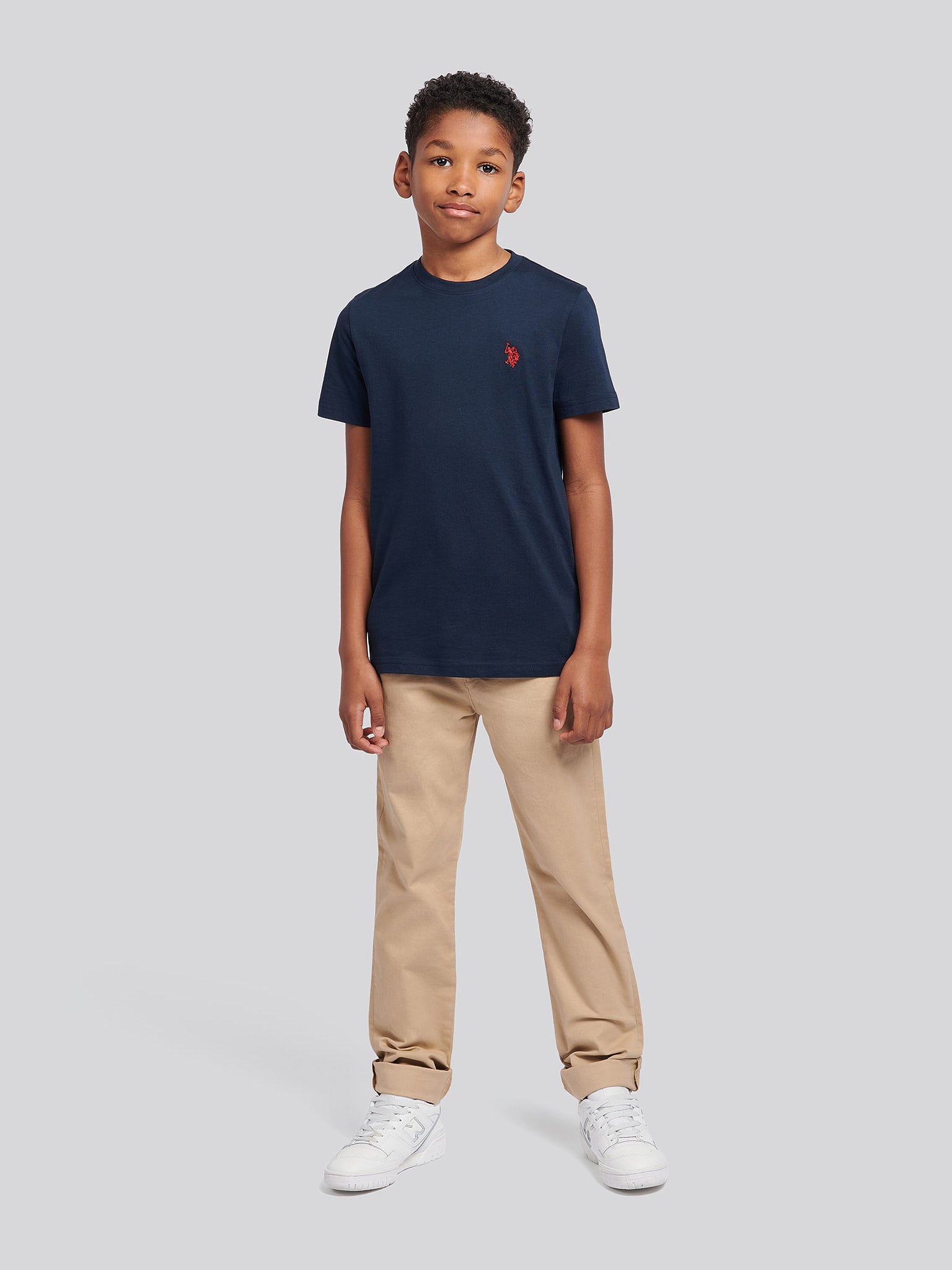 Boys Double Horsemen T- Shirt in Dark Sapphire Navy / Haute Red DHM