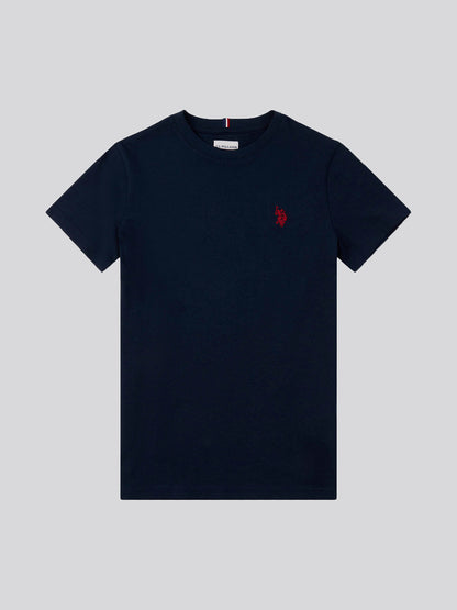 Boys Double Horsemen T- Shirt in Dark Sapphire Navy / Haute Red DHM