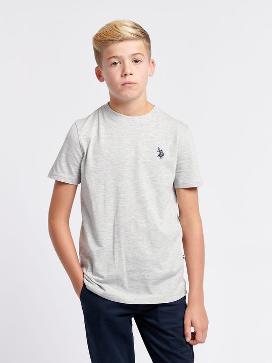Boys Double Horsemen T- Shirt in Mid Grey Marl