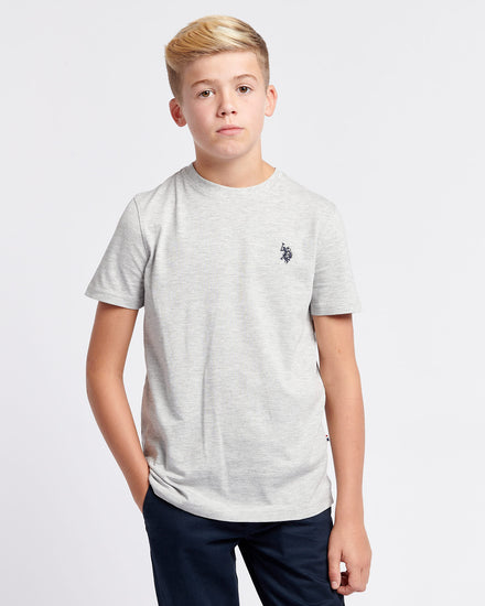 Boys Double Horsemen T- Shirt in Mid Grey Marl