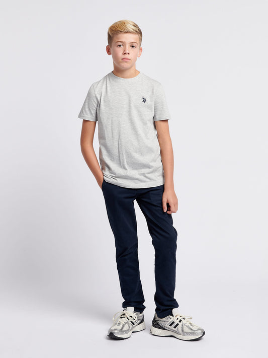 Boys Double Horsemen T- Shirt in Mid Grey Marl
