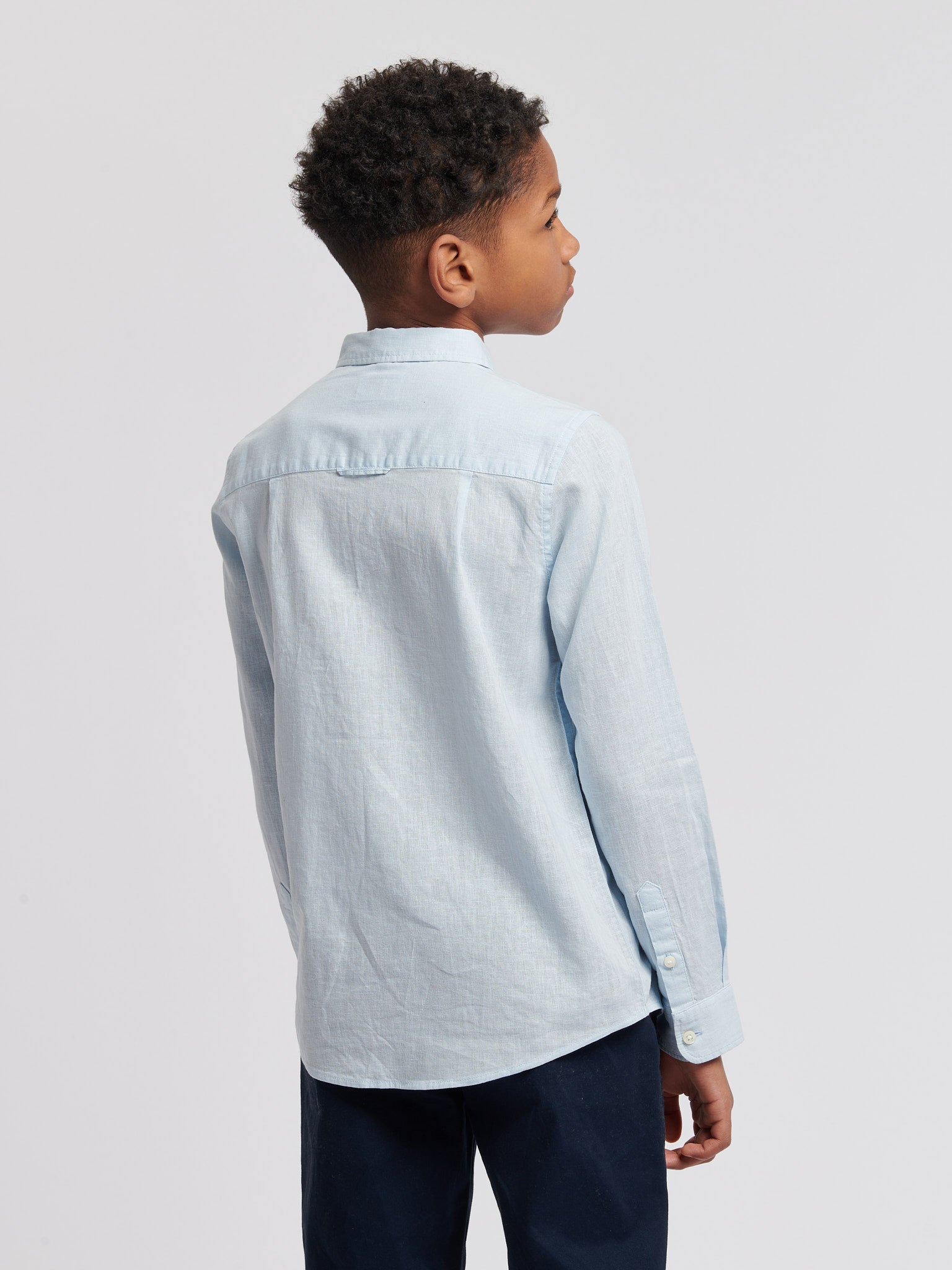 Boys Linen Blend Shirt in Ice Blue