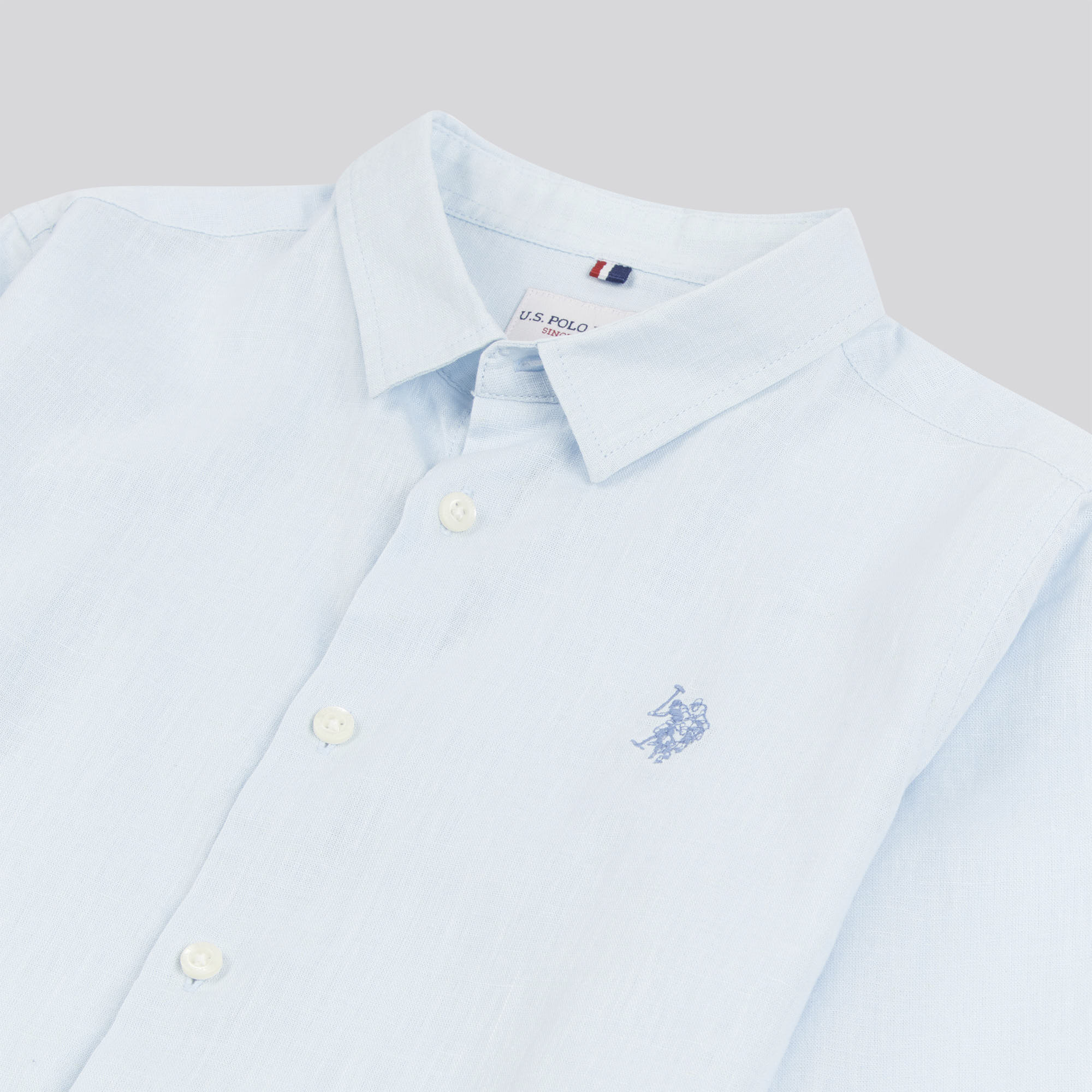 Boys Linen Blend Shirt in Ice Blue