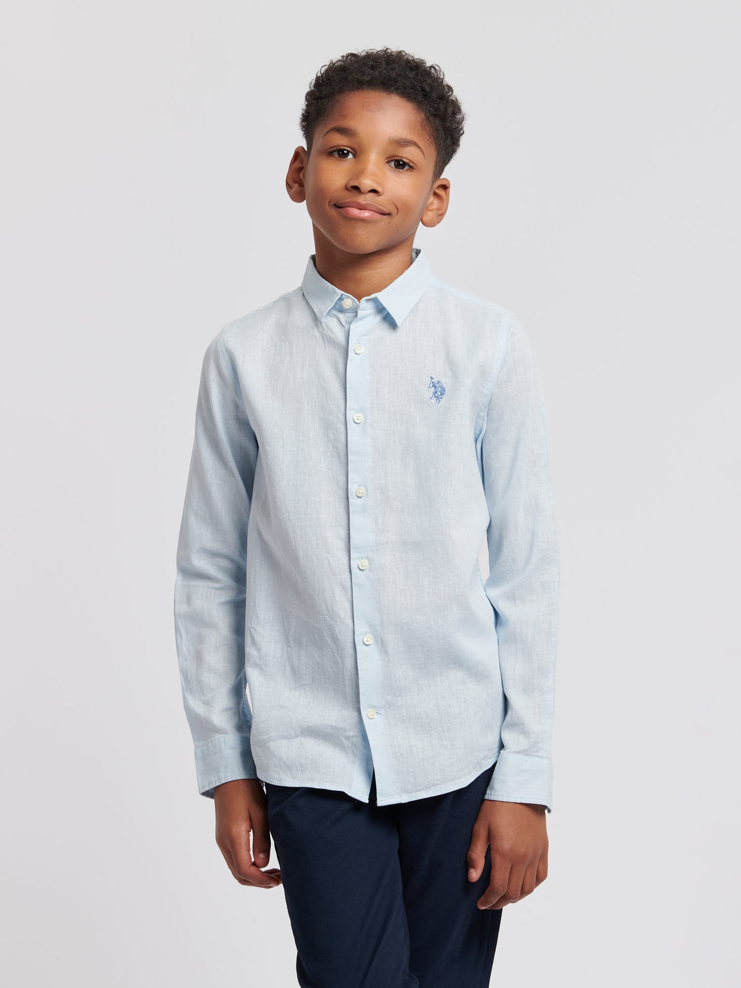 Boys Linen Blend Shirt in Ice Water