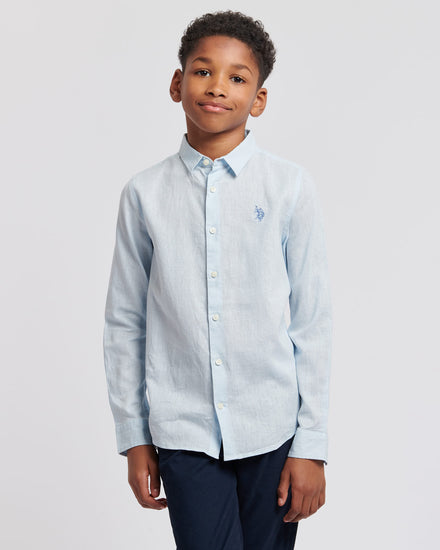 Boys Linen Blend Shirt in Ice Water