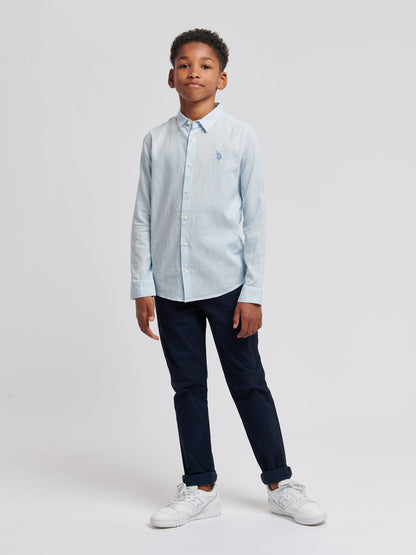 Boys Linen Blend Shirt in Ice Water