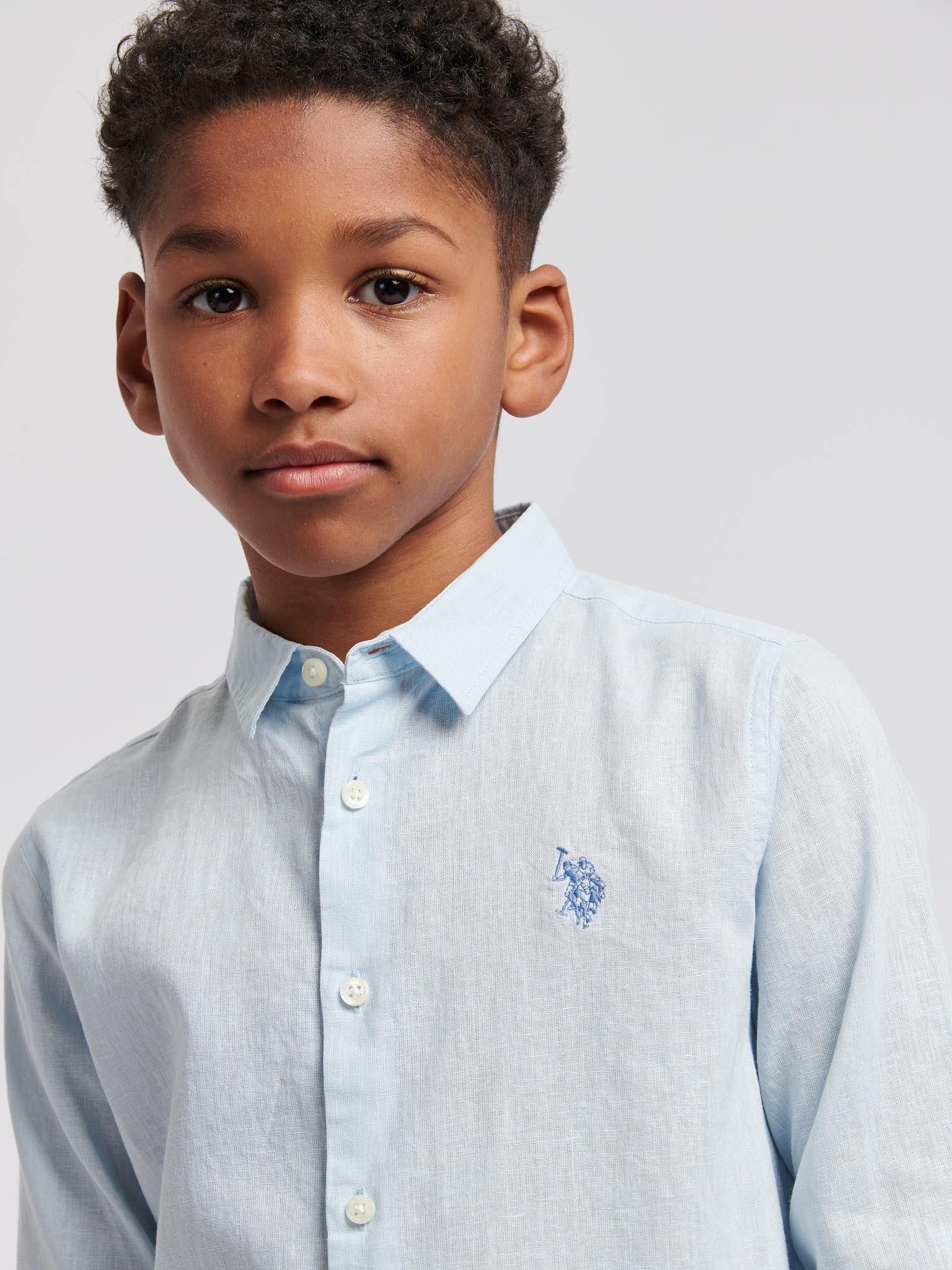 Boys Linen Blend Shirt in Ice Water