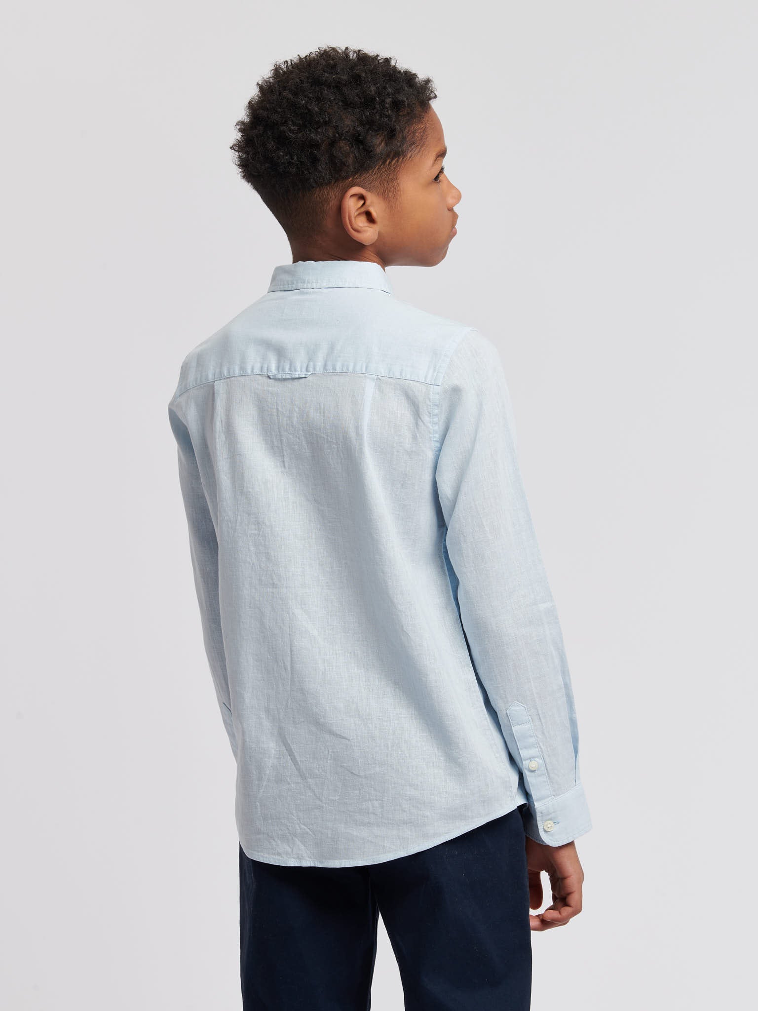 Boys Linen Blend Shirt in Ice Water